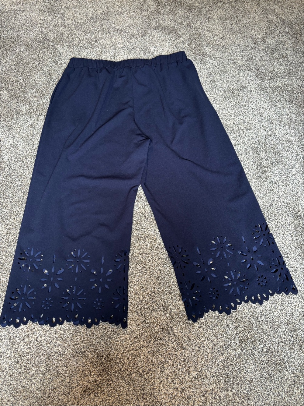 Navy Blue Wide Leg Cropped Pants with cutout design - Picture 7 of 8